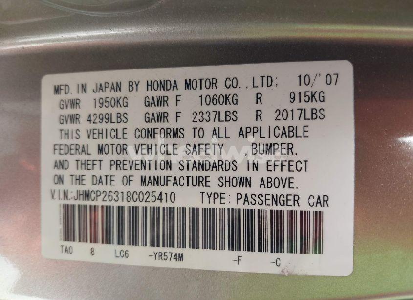 Photo 9 of 2008 Honda Accord 2.4 LX (VIN JHMCP26318C025410)