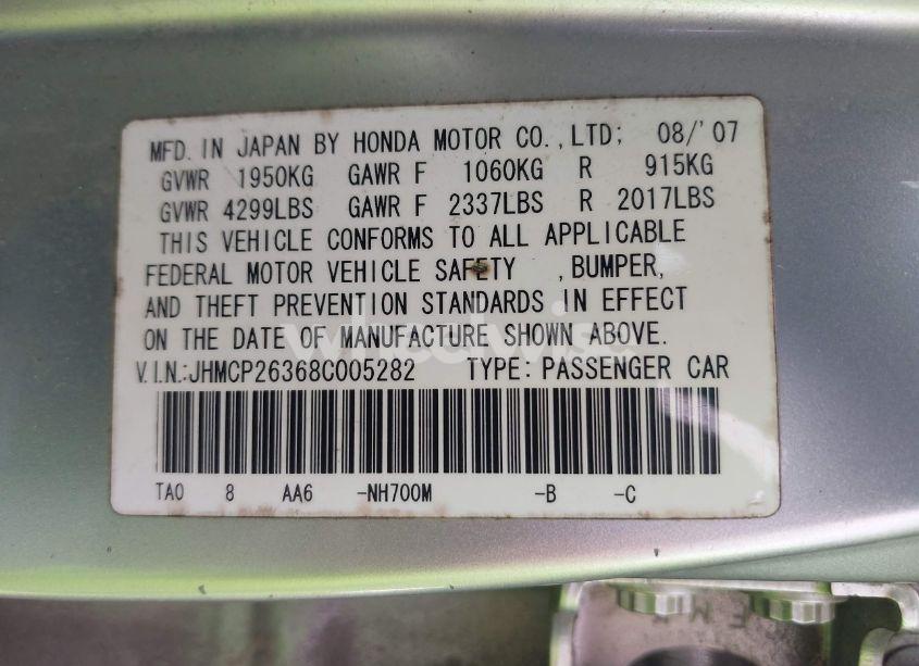 Photo 9 of 2008 Honda Accord 2.4 LX (VIN JHMCP26368C005282)