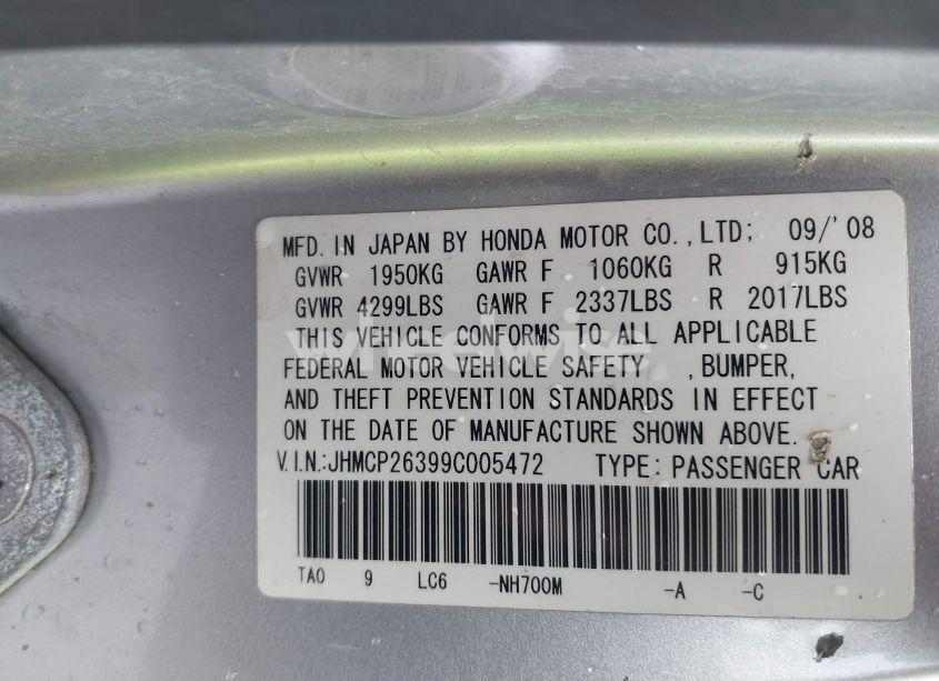 Photo 9 of 2009 Honda Accord 2.4 LX (VIN JHMCP26399C005472)