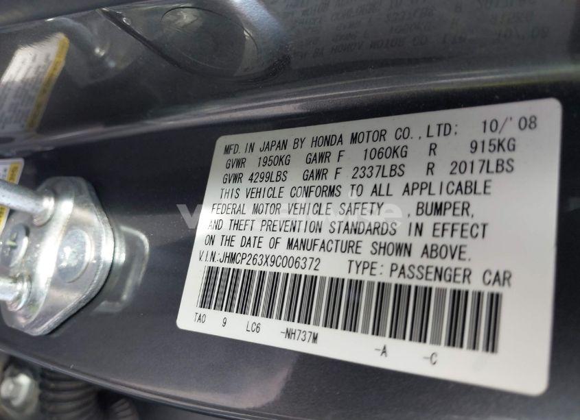 Photo 9 of 2009 Honda Accord 2.4 LX (VIN JHMCP263X9C006372)