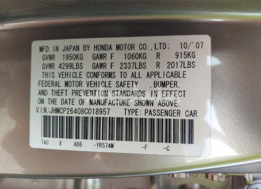 Photo 9 of 2008 Honda Accord 2.4 LX-P (VIN JHMCP26408C018957)