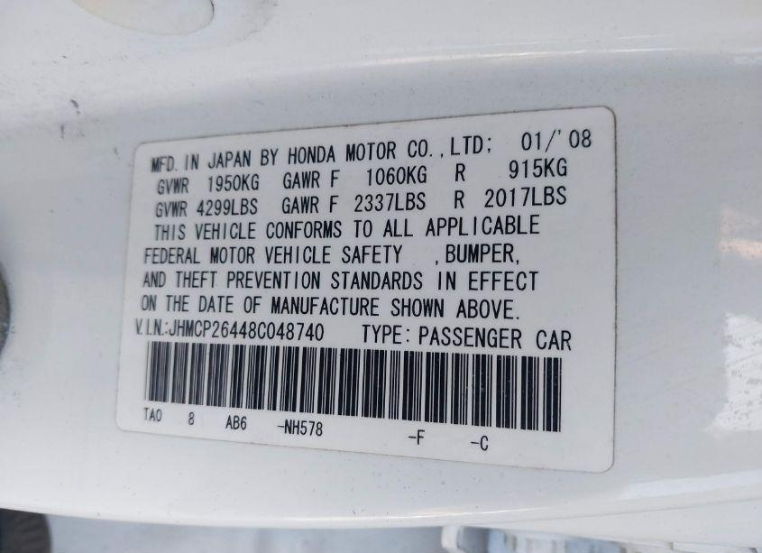 Photo 9 of 2008 Honda Accord 2.4 LX-P (VIN JHMCP26448C048740)