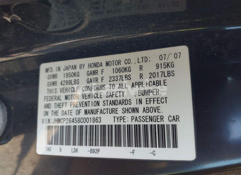 Photo 9 of 2008 Honda Accord 2.4 LX-P (VIN JHMCP26458C001863)