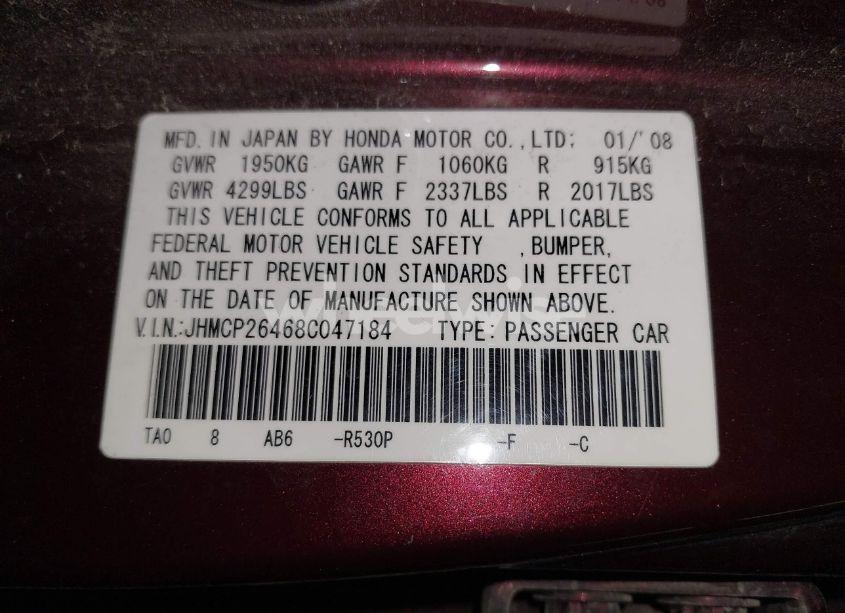 Photo 9 of 2008 Honda Accord 2.4 LX-P (VIN JHMCP26468C047184)