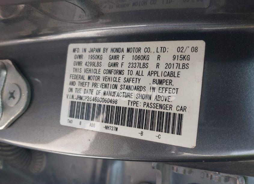 Photo 9 of 2008 Honda Accord 2.4 LX-P (VIN JHMCP26468C060498)