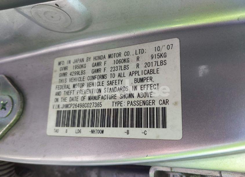 Photo 9 of 2008 Honda Accord 2.4 LX-P (VIN JHMCP26498C027365)
