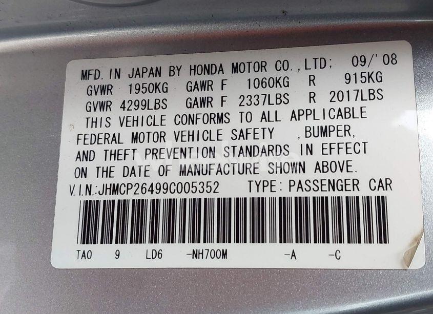 Photo 9 of 2009 Honda Accord 2.4 LX-P (VIN JHMCP26499C005352)