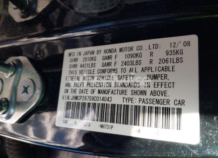Photo 9 of 2009 Honda Accord 2.4 EX (VIN JHMCP26759C014043)