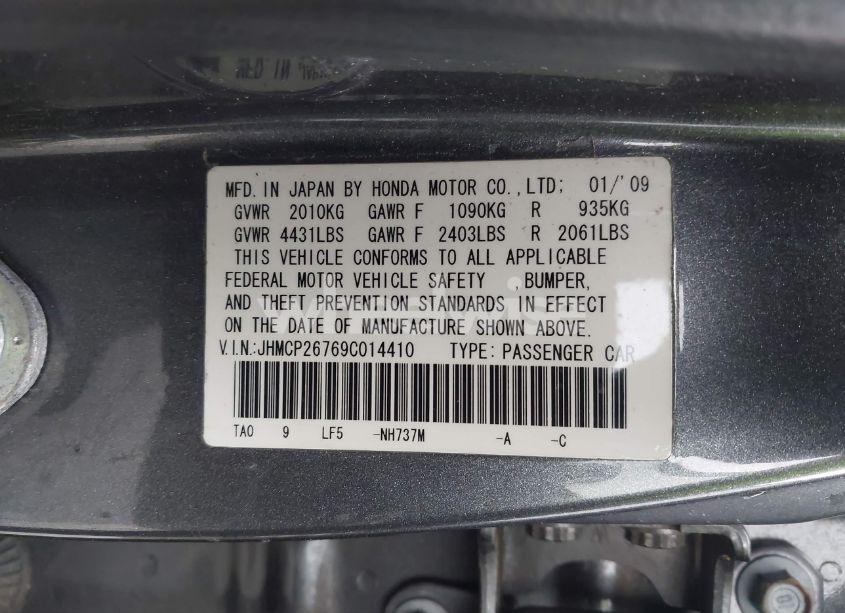 Photo 9 of 2009 Honda Accord 2.4 EX (VIN JHMCP26769C014410)
