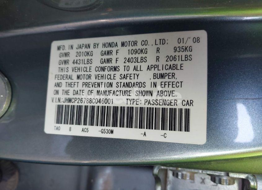 Photo 9 of 2008 Honda Accord 2.4 EX (VIN JHMCP26788C046001)