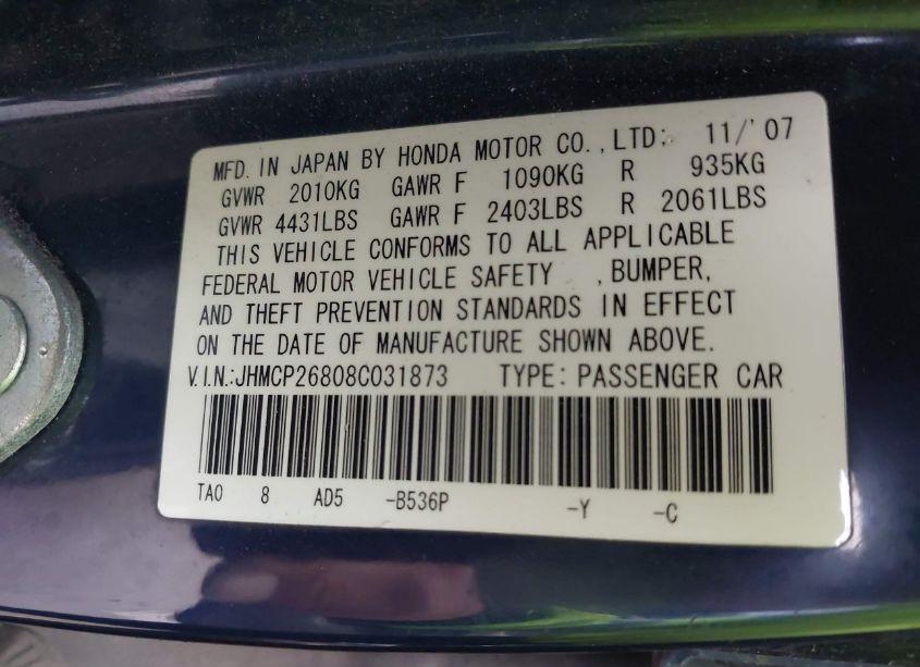 Photo 9 of 2008 Honda Accord 2.4 EX-L (VIN JHMCP26808C031873)