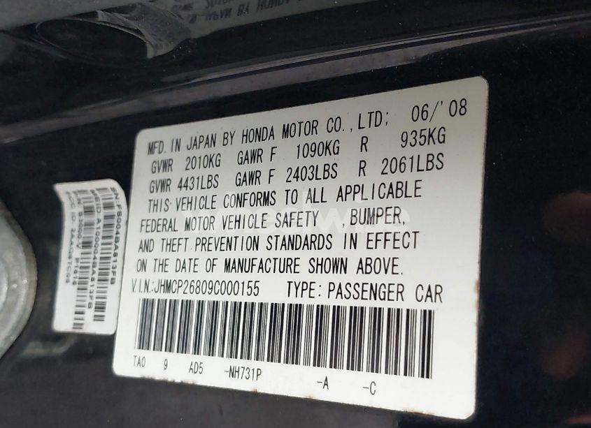 Photo 9 of 2009 Honda Accord 2.4 EX-L (VIN JHMCP26809C000155)