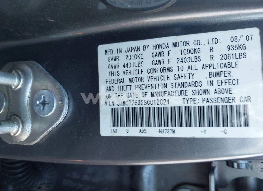 Photo 9 of 2008 Honda Accord 2.4 EX-L (VIN JHMCP26828C012824)