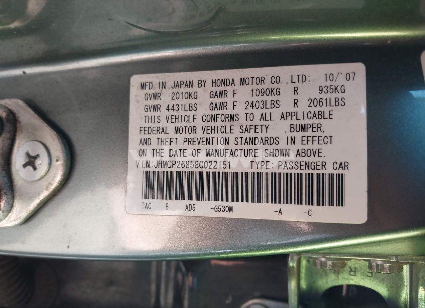 Photo 9 of 2008 Honda Accord 2.4 EX-L (VIN JHMCP26858C022151)