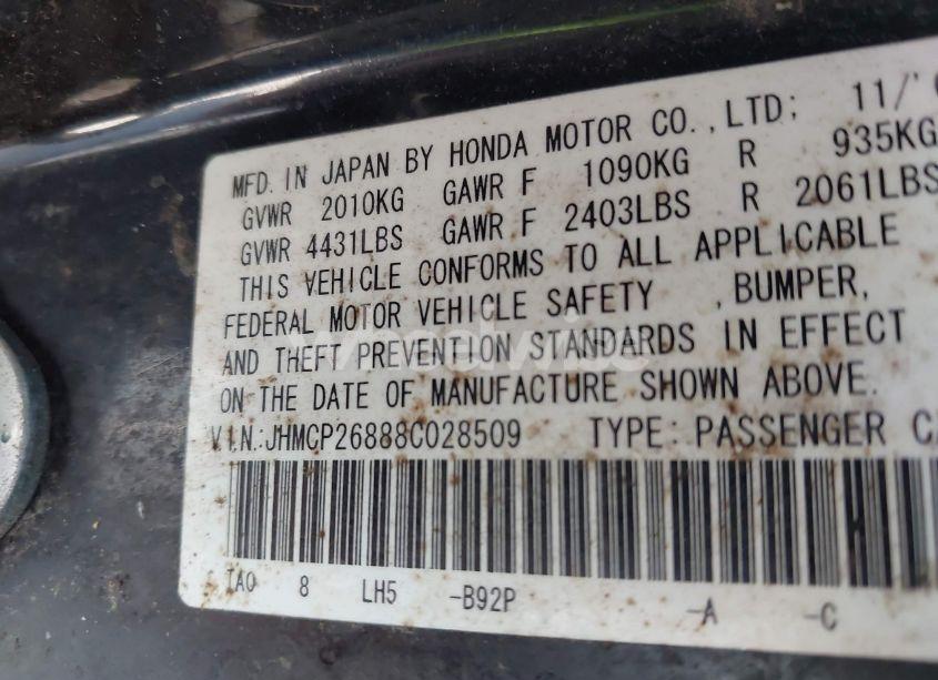 Photo 9 of 2008 Honda Accord 2.4 EX-L (VIN JHMCP26888C028509)