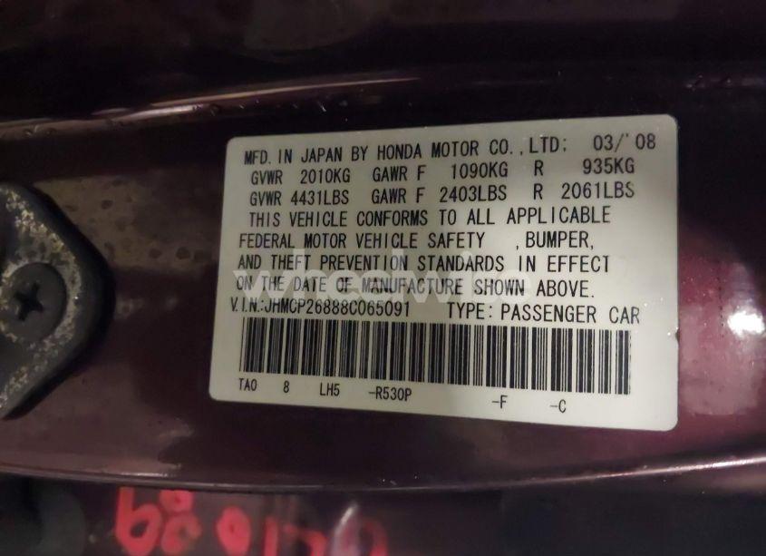 Photo 9 of 2008 Honda Accord 2.4 EX-L (VIN JHMCP26888C065091)