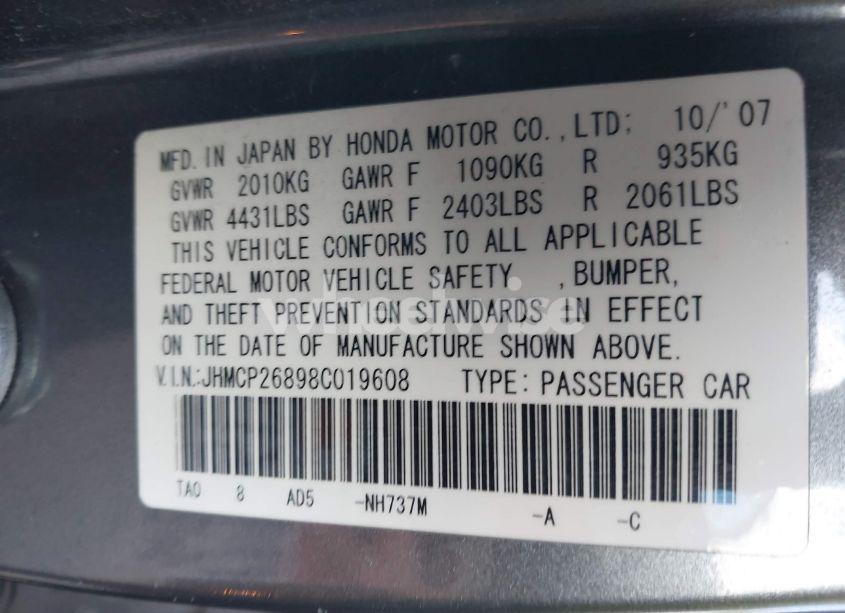 Photo 9 of 2008 Honda Accord 2.4 EX-L (VIN JHMCP26898C019608)