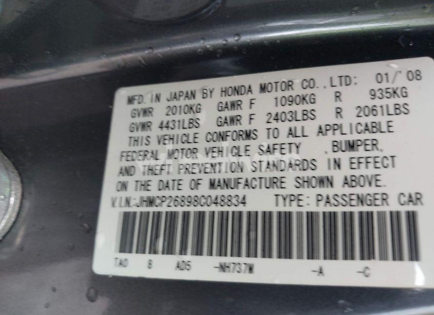 Photo 9 of 2008 Honda Accord 2.4 EX-L (VIN JHMCP26898C048834)