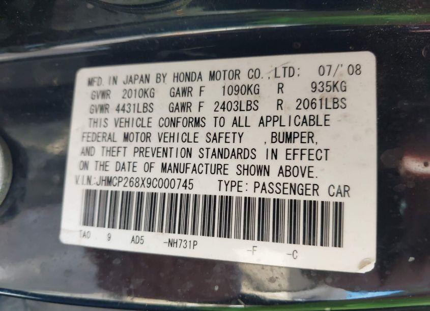 Photo 9 of 2009 Honda Accord 2.4 EX-L (VIN JHMCP268X9C000745)