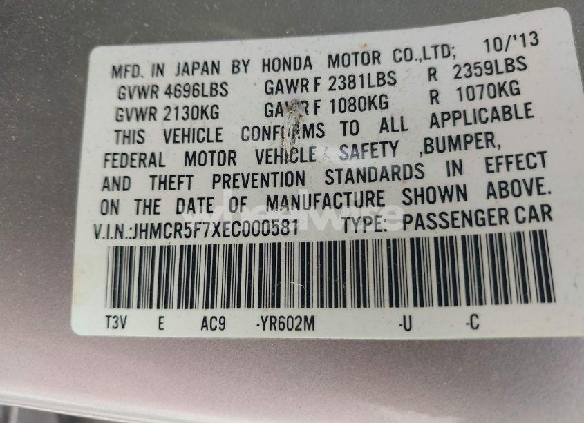 Photo 9 of 2014 Honda Accord PLUG-IN HYBRID (VIN JHMCR5F7XEC000581)