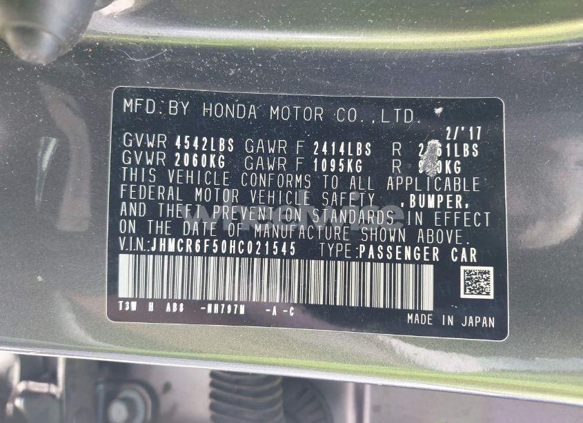 Photo 9 of 2017 Honda Accord HYBRID EX-L (VIN JHMCR6F50HC021545)