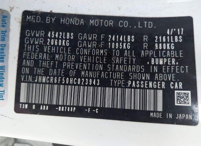 Photo 9 of 2017 Honda Accord HYBRID EX-L (VIN JHMCR6F50HC023943)