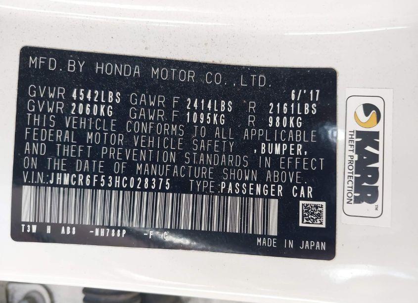 Photo 9 of 2017 Honda Accord HYBRID EX-L (VIN JHMCR6F53HC028375)