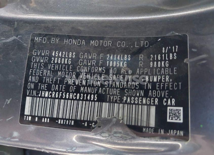 Photo 9 of 2017 Honda Accord HYBRID EX-L (VIN JHMCR6F56HC031495)