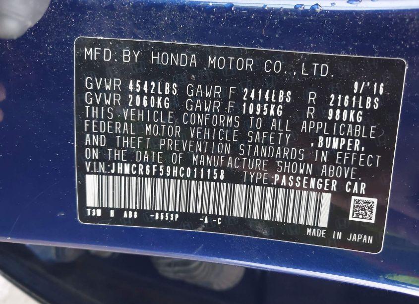 Photo 9 of 2017 Honda Accord HYBRID EX-L (VIN JHMCR6F59HC011158)