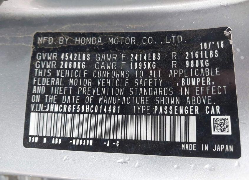 Photo 9 of 2017 Honda Accord HYBRID EX-L (VIN JHMCR6F59HC014481)