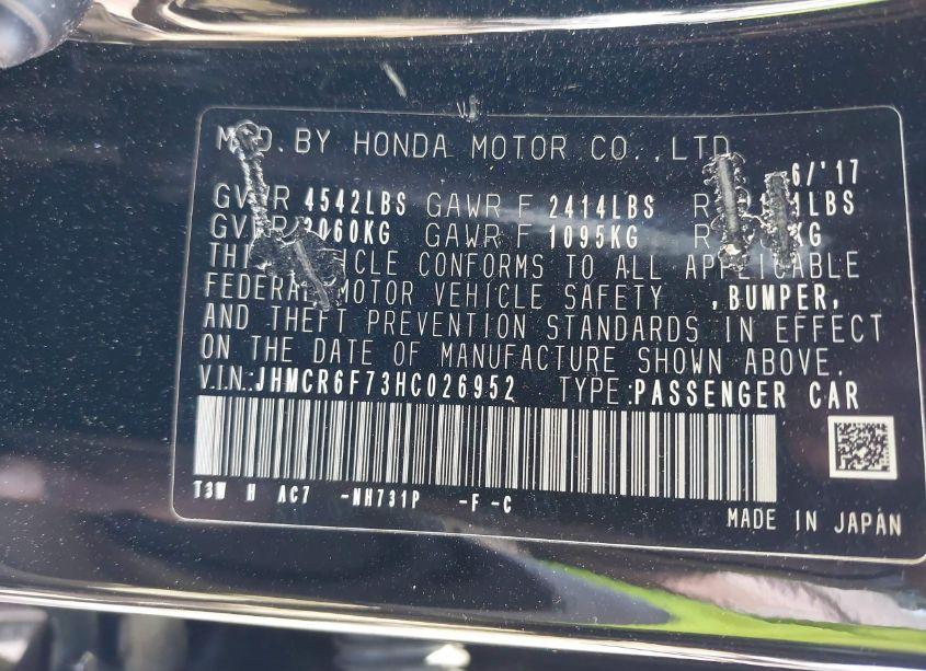 Photo 9 of 2017 Honda Accord HYBRID TOURING (VIN JHMCR6F73HC026952)