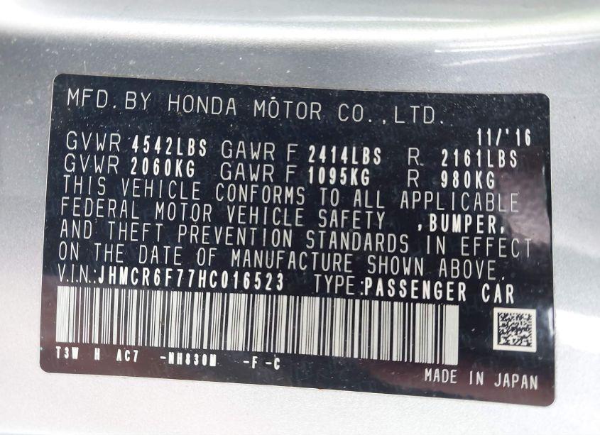 Photo 9 of 2017 Honda Accord HYBRID TOURING (VIN JHMCR6F77HC016523)