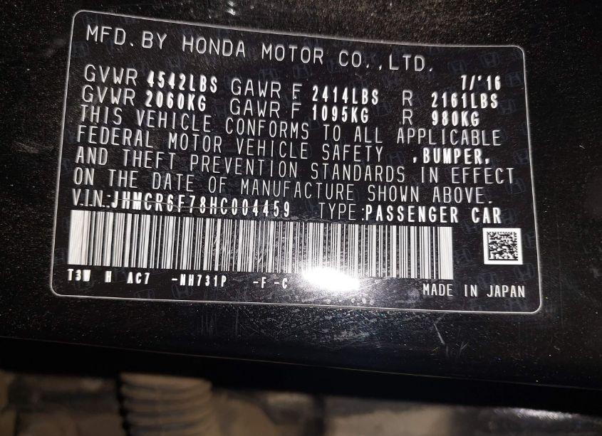 Photo 9 of 2017 Honda Accord HYBRID TOURING (VIN JHMCR6F78HC004459)