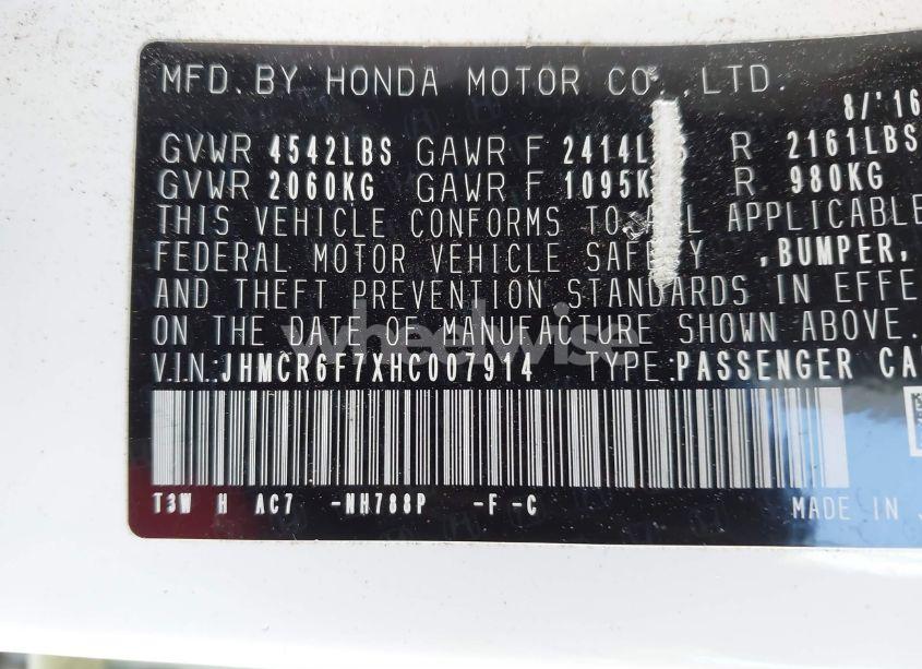 Photo 9 of 2017 Honda Accord HYBRID TOURING (VIN JHMCR6F7XHC007914)