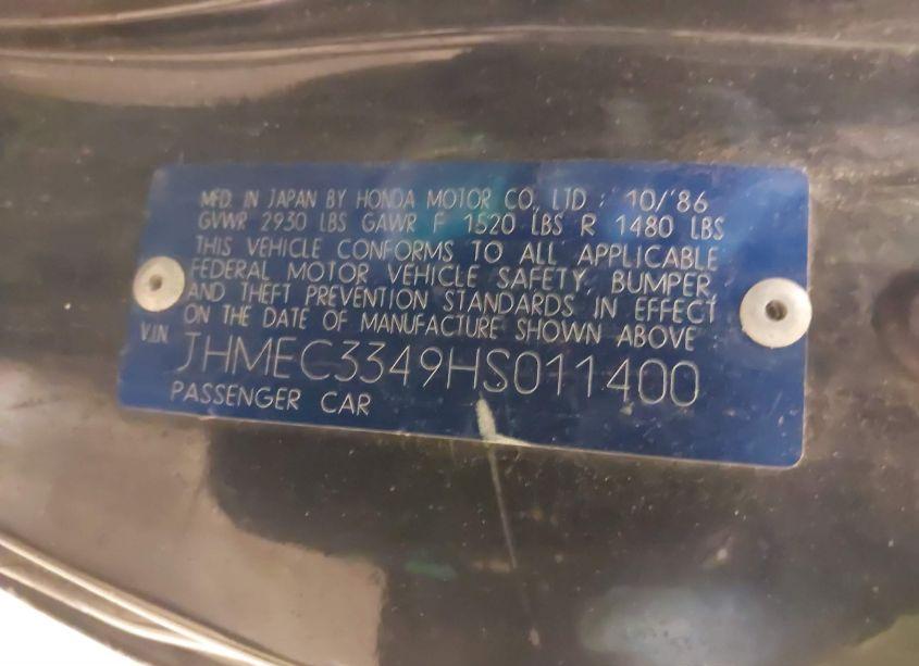 Photo 9 of 1987 Honda Civic 1.5 SI (VIN JHMEC3349HS011400)