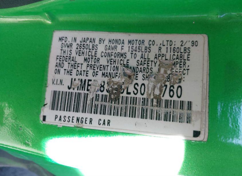 Photo 12 of 1990 Honda Civic CRX DX (VIN JHMED8355LS014760)