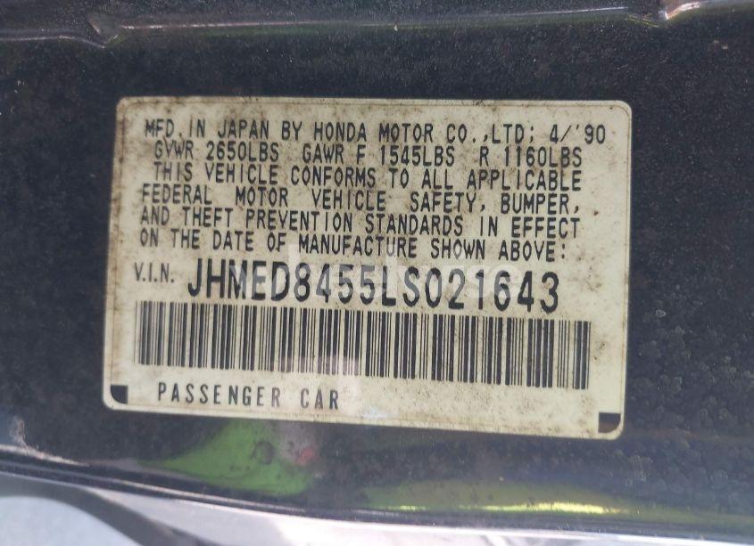 Photo 9 of 1990 Honda Civic CRX DX (VIN JHMED8455LS021643)