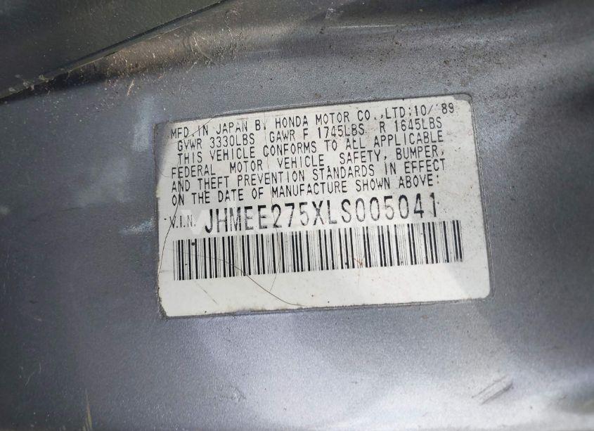 Photo 9 of 1990 Honda Civic (VIN JHMEE275XLS005041)