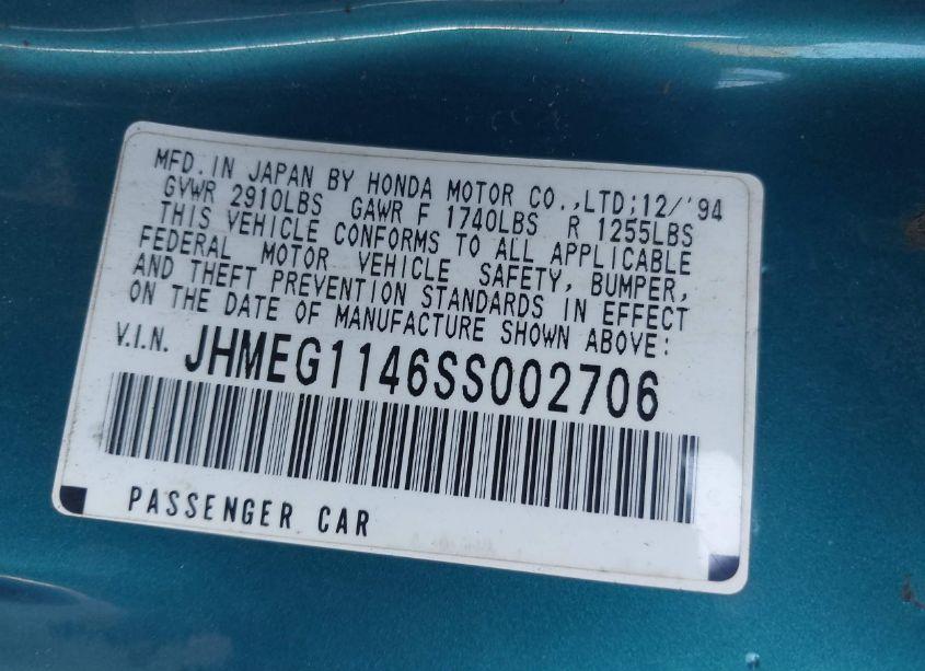 Photo 9 of 1995 Honda Civic DEL SOL S (VIN JHMEG1146SS002706)