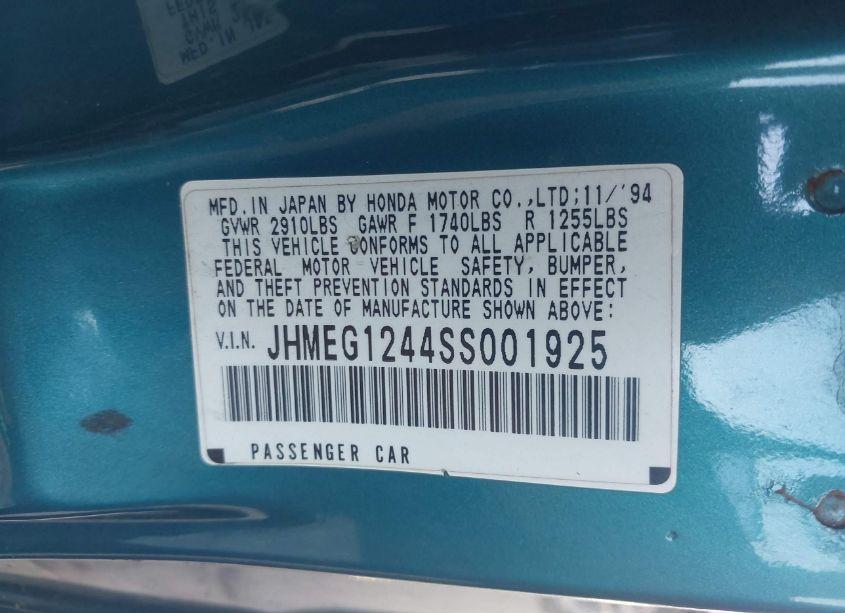 Photo 9 of 1995 Honda Civic DEL SOL S (VIN JHMEG1244SS001925)