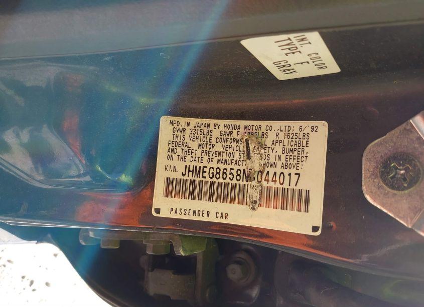 Photo 9 of 1992 Honda Civic LX/EX (VIN JHMEG8658NS044017)