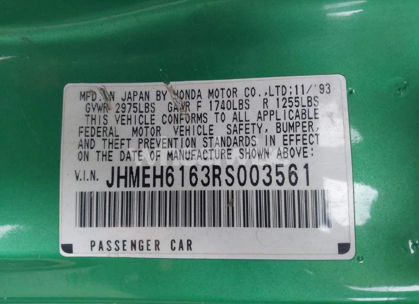 Photo 9 of 1994 Honda Civic DEL SOL SI (VIN JHMEH6163RS003561)