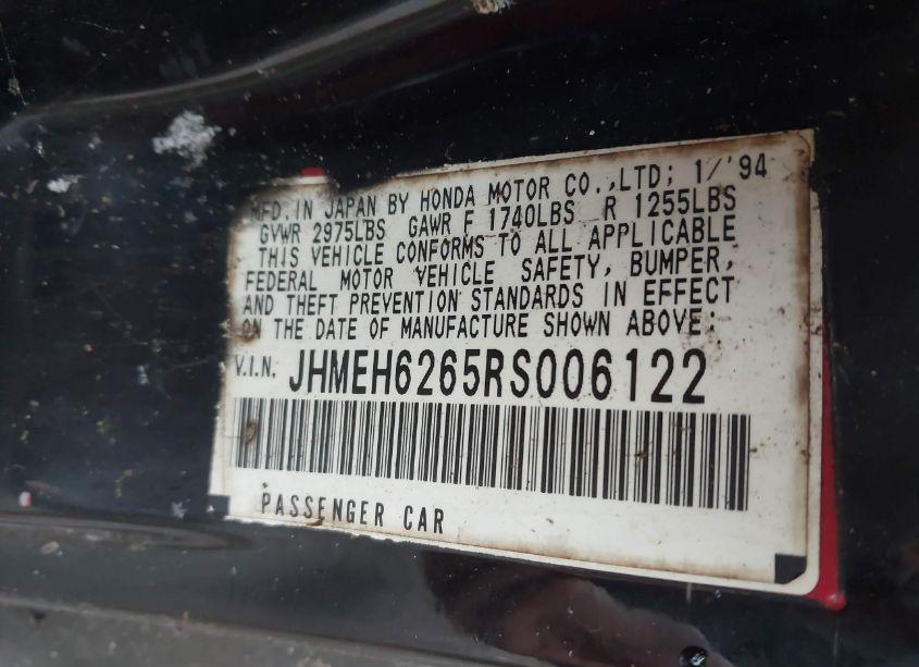Photo 9 of 1994 Honda Civic DEL SOL SI (VIN JHMEH6265RS006122)