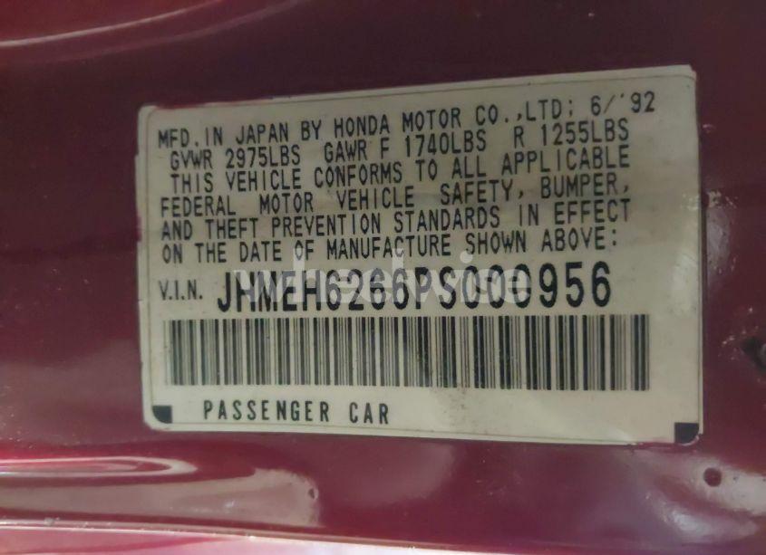 Photo 9 of 1993 Honda Civic DEL SOL SI (VIN JHMEH6266PS000956)