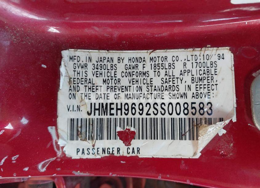 Photo 9 of 1995 Honda Civic EX (VIN JHMEH9692SS008583)