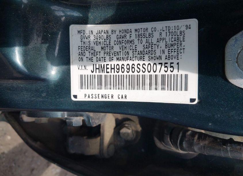 Photo 9 of 1995 Honda Civic EX (VIN JHMEH9696SS007551)