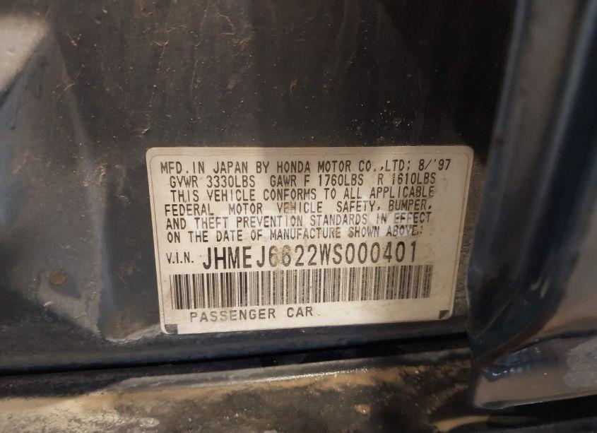 Photo 9 of 1998 Honda Civic DX (VIN JHMEJ6622WS000401)