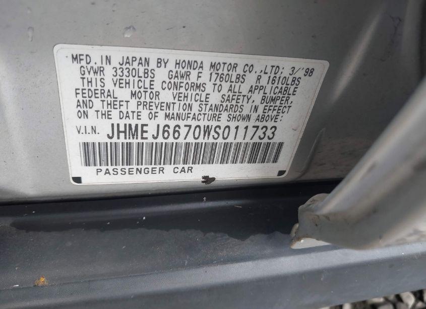 Photo 9 of 1998 Honda Civic LX (VIN JHMEJ6670WS011733)