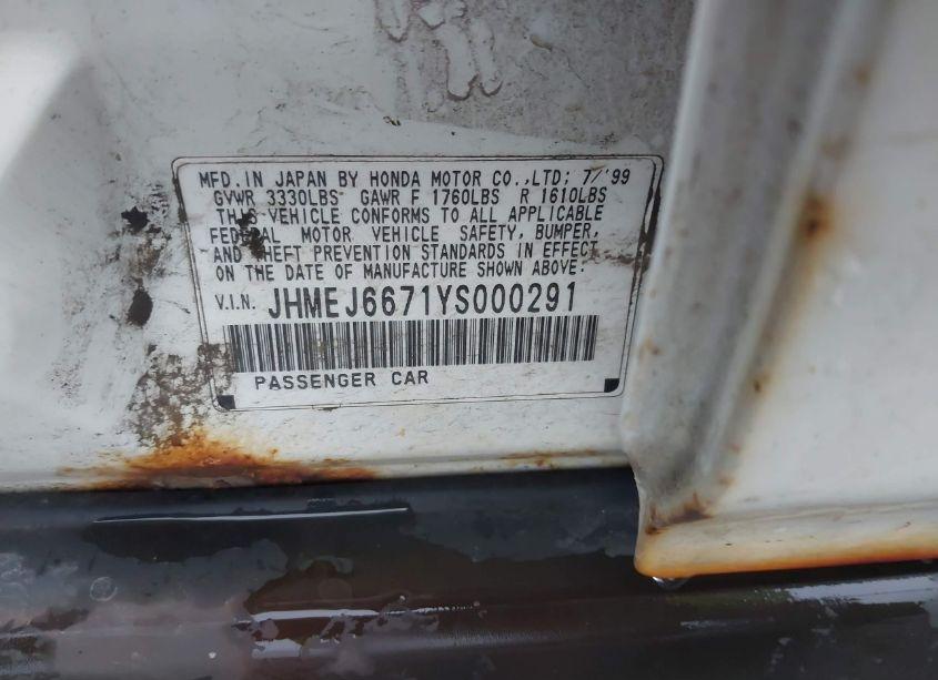 Photo 9 of 2000 Honda Civic LX (VIN JHMEJ6671YS000291)