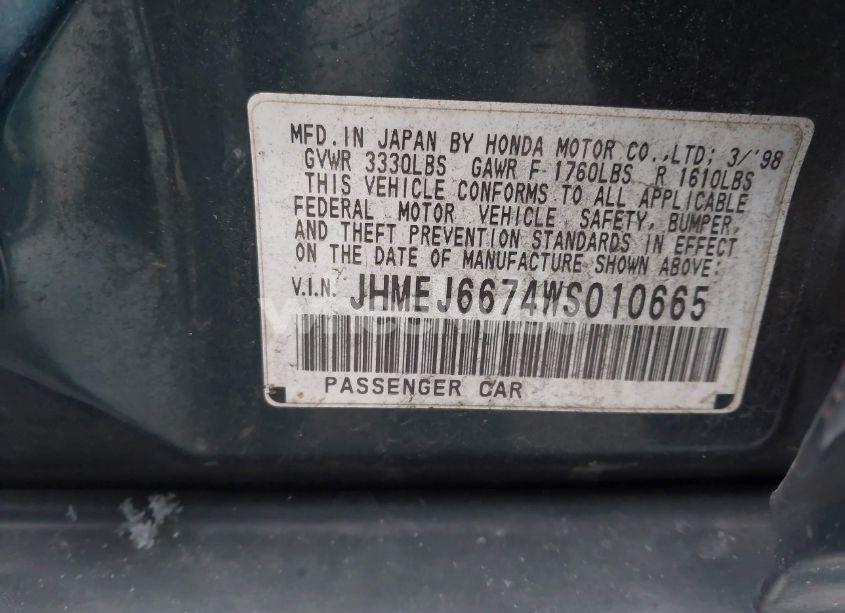 Photo 9 of 1998 Honda Civic LX (VIN JHMEJ6674WS010665)